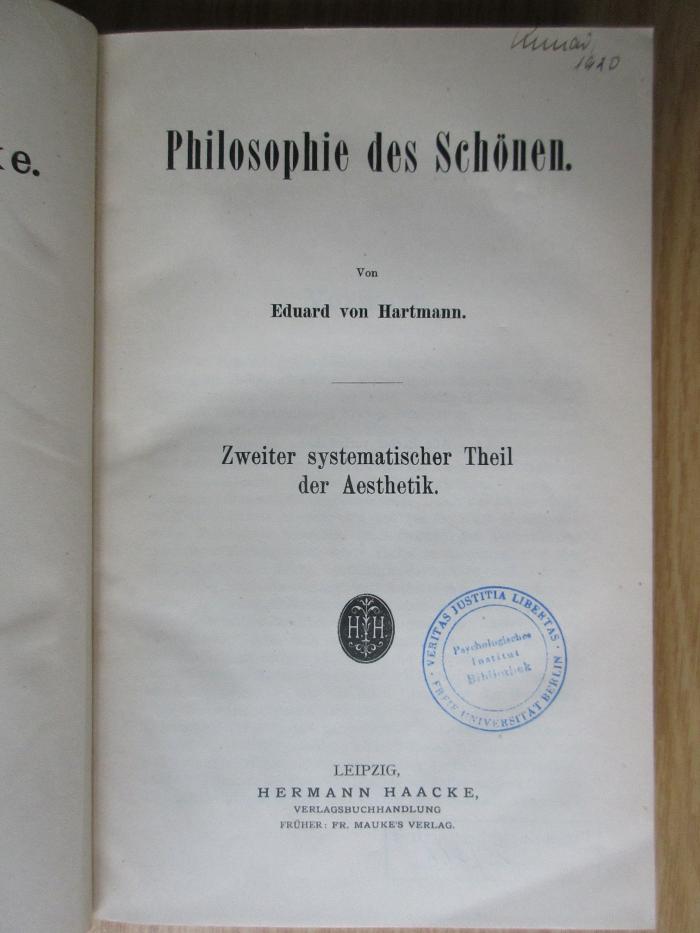 CG 3980.1882-4(2) : Philosophie des Schönen (1887)