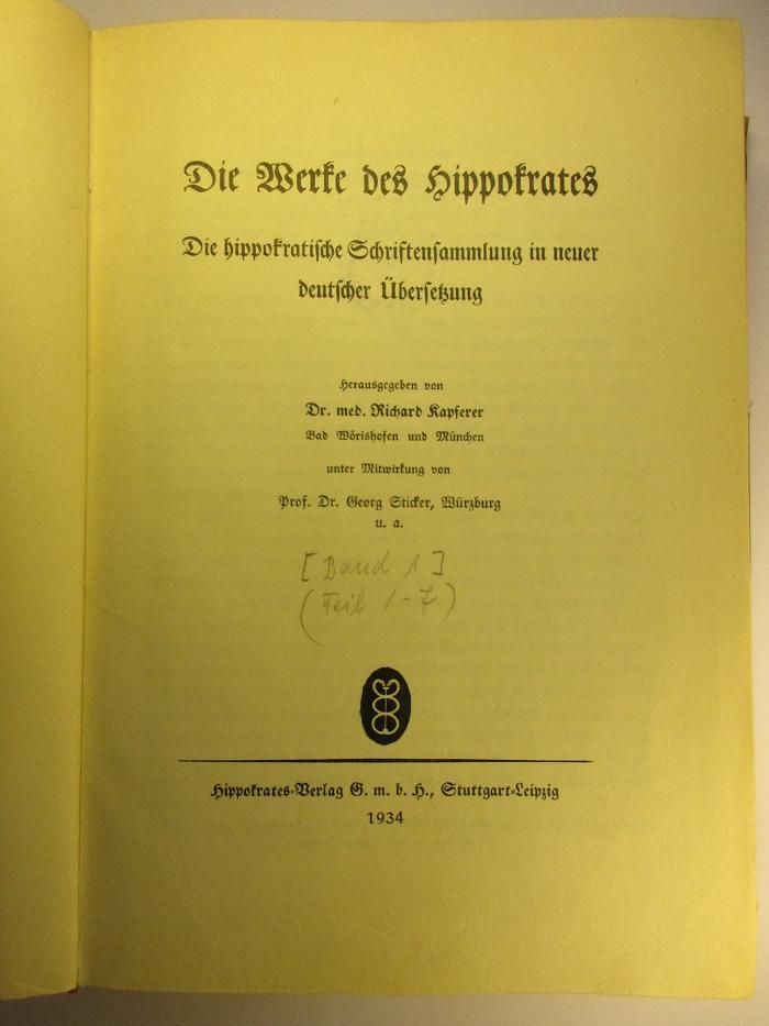 1 R 48 - 1 : Die Werke des Hippokrates : Teil [1] - 7 (1934)