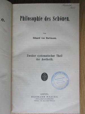 CG 3980.1882-4(2) : Philosophie des Schönen (1887)