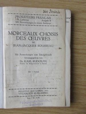 CF 7503 M833 : Morceaux choisis des oeuvres de Jean-Jacques Rousseau (1913)