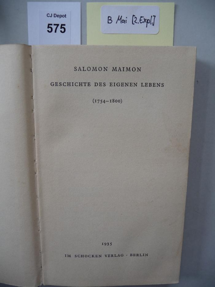 B Mai  2. Expl.: Geschichte des eigenen Lebens. (1935)