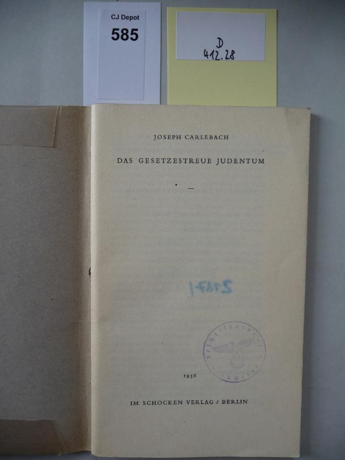 D 412 28: Das gesetzestreue Judentum. (1936)