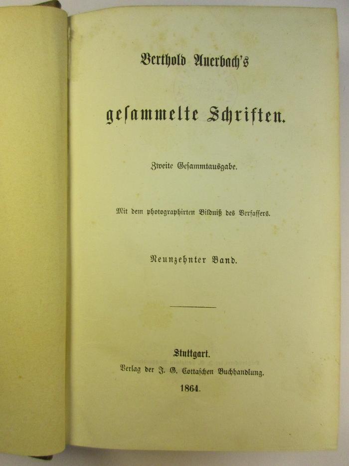 1 L 258&lt;2&gt;-19.20 : Berthold Auerbach's gesammelte Schriften : 19/20 (1864)