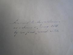 - (Skinner, May), Von Hand: Name, Initiale, Datum, Widmung; 'Presented to May Skinner as a Xmas offering 1881 by her fond friend JM.-'. 