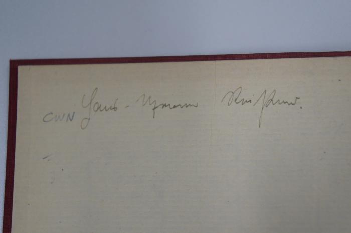 96 025369 : Das Buch des Kampfes : Kapitel 25-35 des ersten Buch Mose. Für Freunde und Verächter der Bibel (1938);- (Reißner, Hans [...]), Von Hand: Autogramm; 'Hans- [...] Reißner'. ;- (unbekannt), Von Hand: Monogramm; 'CWN'. 