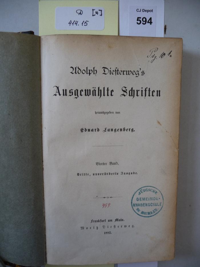D 414 15 [4]: Adolph Diesterweg's Ausgewählte Schriften. (1882)