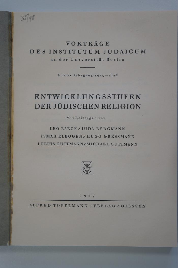 96 002239b : Entwicklungsstufen der Jüdischen Religion (1927)