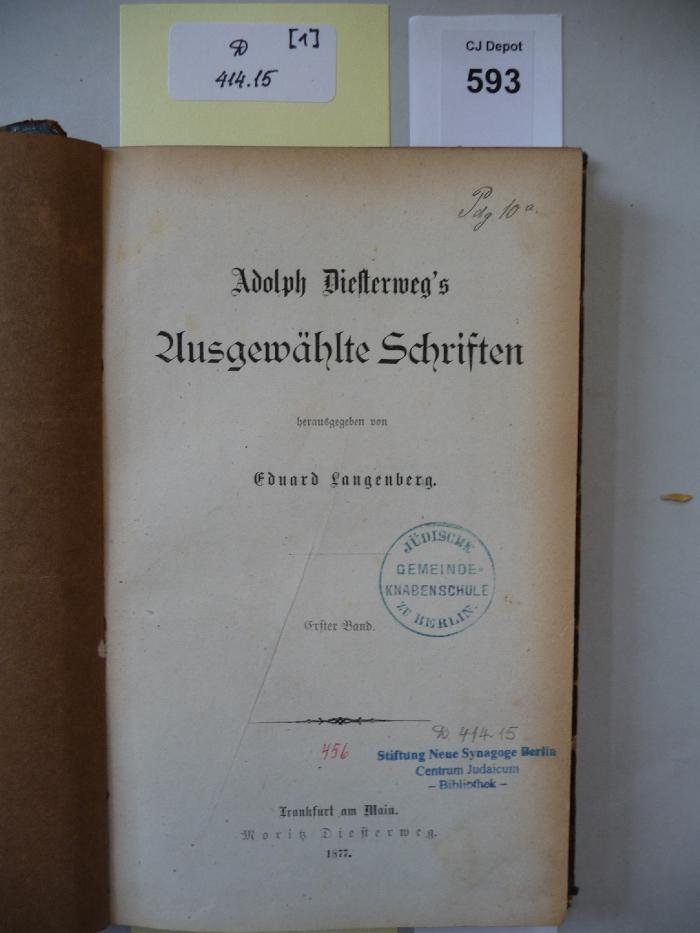 D 414 15 [1]: Adolph Diesterweg's Ausgewählte Schriften. (1877)