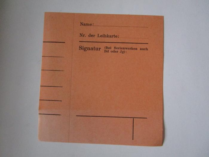Te 114: Kulturtechnischer Wasserbau : Handbuch für Studierende und Praktiker (1897);J / 158 (unbekannt), Papier: Signatur; 'Name:
Nr. der Leihkarte:
Signatur (Bei Serienwerken auch Bd oder Jg):'. 