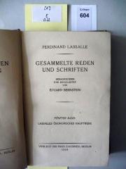 E 0 22 [5]: Ferdinand Lassalle. Gesammelte Reden und Schriften. Fünfter Band: Lassalles ökonomisches Hauptwerk. (1919)