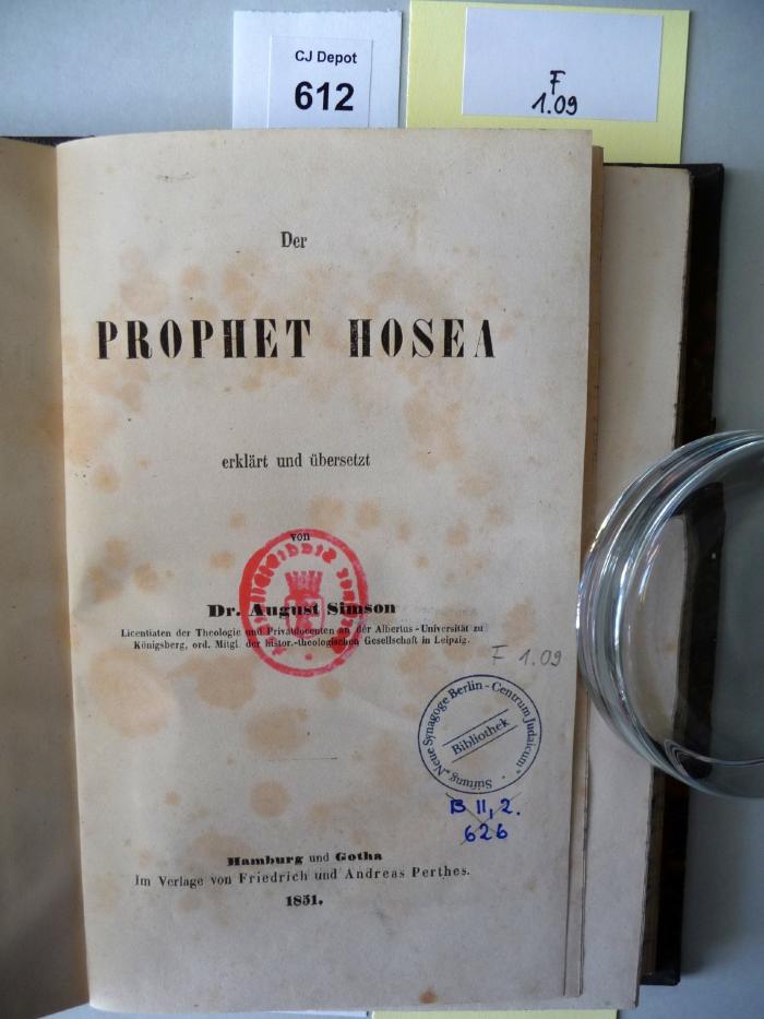 F 1 09: Der Prophet Hosea erklärt und übersetzt. (1831)