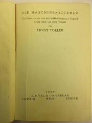 5 L 111&lt;5&gt; : Die Machinenstürmer : Ein Drama aus der Zeit der Ludditenbewegung in England in fünf Akten und einem Vorspiel (1922)