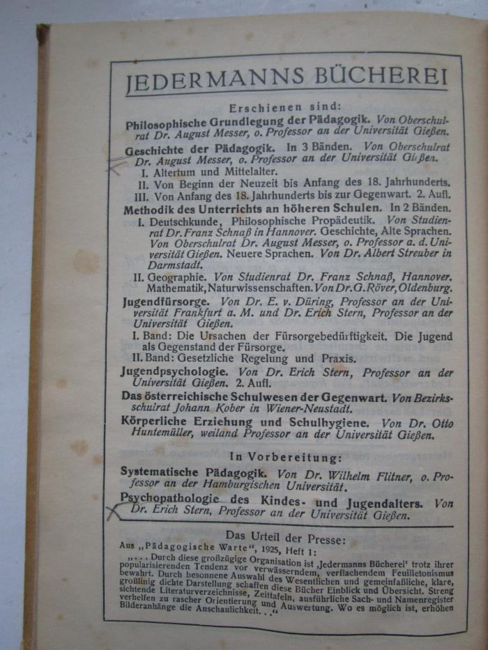 Pa 33 2.Ex.: Philosophische Grundlegung der Pädagogik (1924);G46 / 2734 (Stargardter, Isidor Julius), Von Hand: Annotation, Annotation. 