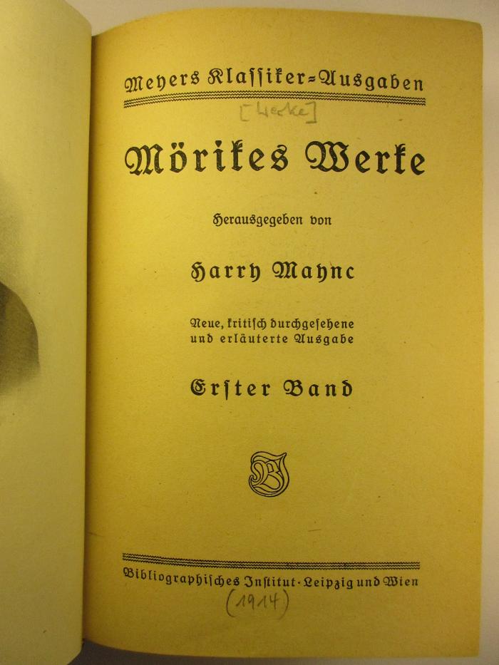 5 L 113 - 1 : Mörikes Werke : 1. Gedichte (1914)
