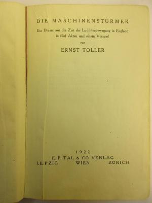 5 L 111&lt;5&gt; : Die Machinenstürmer : Ein Drama aus der Zeit der Ludditenbewegung in England in fünf Akten und einem Vorspiel (1922)