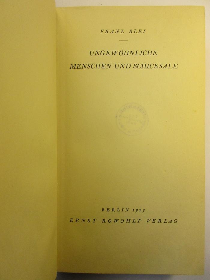 5 A 96 : Ungewöhnliche Menschen und Schicksale (1929)