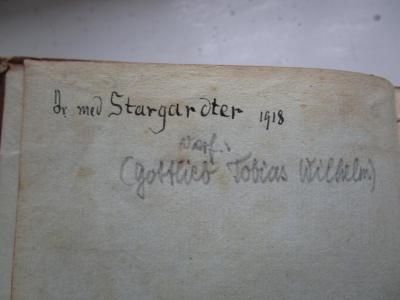 Ki 476 1-3: Unterhaltungen über den Menschen (1804-1806);- (Stargardter, Isidor Julius), Von Hand: Autogramm, Name, Berufsangabe/Titel/Branche, Datum; 'Dr. med Stargardter 1918'. 