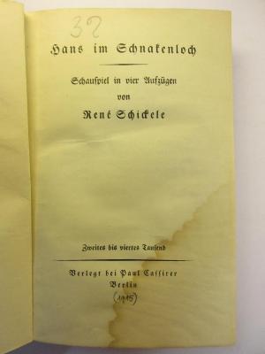 5 L 43&lt;2&gt; : Hans im Schnakenloch : Schauspiel in vier Aufzügen (1915)