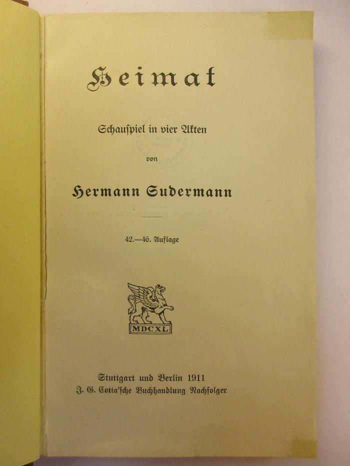 5 L 20&lt;42&gt; : Heimat : Schauspiel in vier Akten (1911)