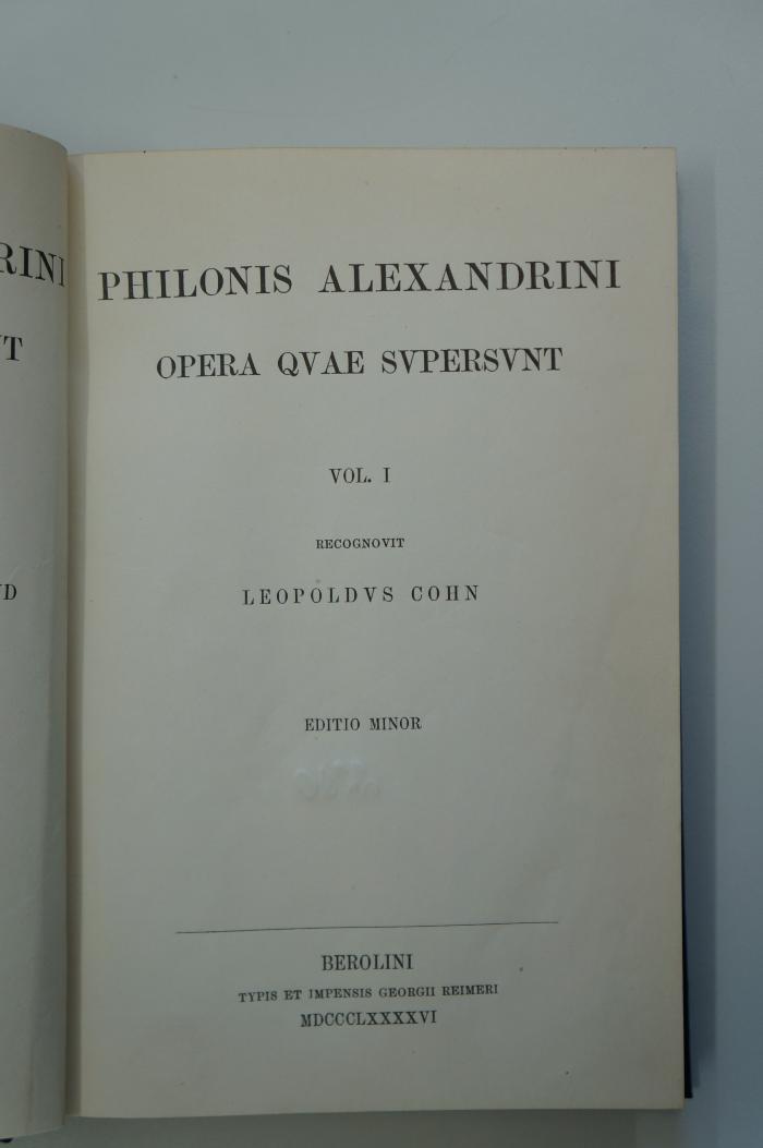 96 046474 : Philonis Alexandrinis : Opera quae supersunt (1896)