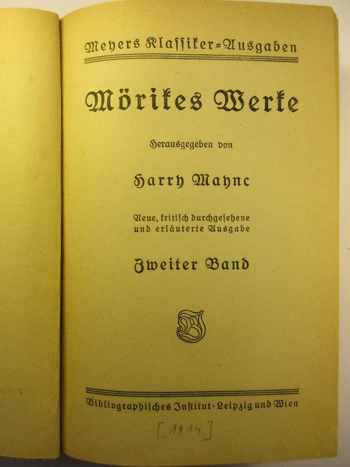 5 L 113 - 2 : Mörikes Werke : 2. Maler Nolten : Vermischtes (1914)