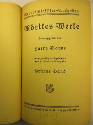 5 L 113 - 3 : Mörikes Werke : 3. Novellen und Märchen (1914)