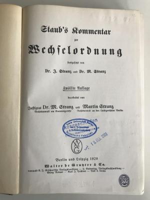 (ausgesondert) : Staub`s Kommentar zur Wechselordnung (1929)