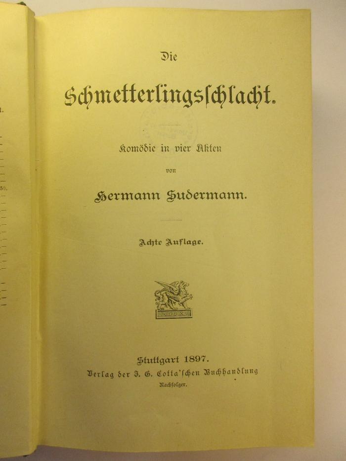 5 L 23&lt;8&gt; : Die Schmetterlingsschlacht : Kömodie in vier Akten
 (1897)