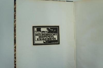 97 005159 : Karthago : Ein Versuch weltgeschichtlicher Einordnung (1927);- (Hommel, Hildebrecht;Schmidt, Botho), Etikett: Exlibris, Name; 'Hildebrecht Hommel Exlibris
Botho Schmidt'. 