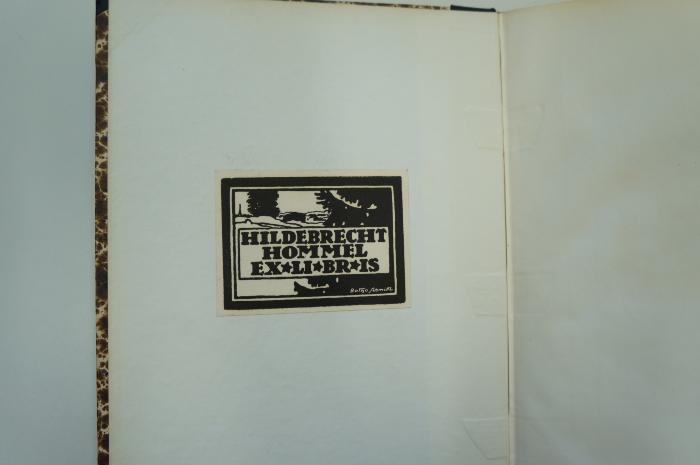 97 005159 : Karthago : Ein Versuch weltgeschichtlicher Einordnung (1927);- (Hommel, Hildebrecht;Schmidt, Botho), Etikett: Exlibris, Name; 'Hildebrecht Hommel Exlibris
Botho Schmidt'. 