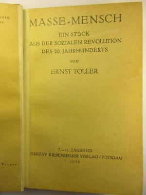 5 L 122&lt;7&gt; : Masse-Mensch : ein Stück aus der sozialen Revolution des 20. Jahrhunderts (1922)