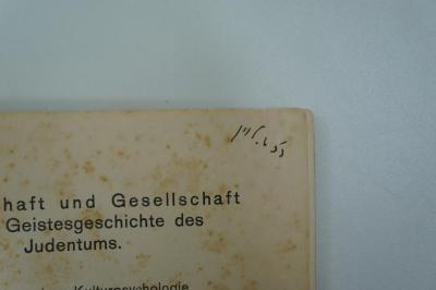 97 023532 : Gemeinschaft und Gesellschaft in der Geistesgeschichte des Judentums. Beitrag zu einer Kulturpsychologie des Judentums (1936);- (Dr. Levin), Von Hand: Autogramm; 'דכט. לוין'. 