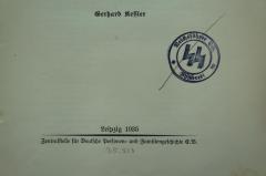 - (Reichsführer SS. Bücherei), Stempel: Name, Besitzwechsel; 'Reichsführer SS. Bücherei'. 