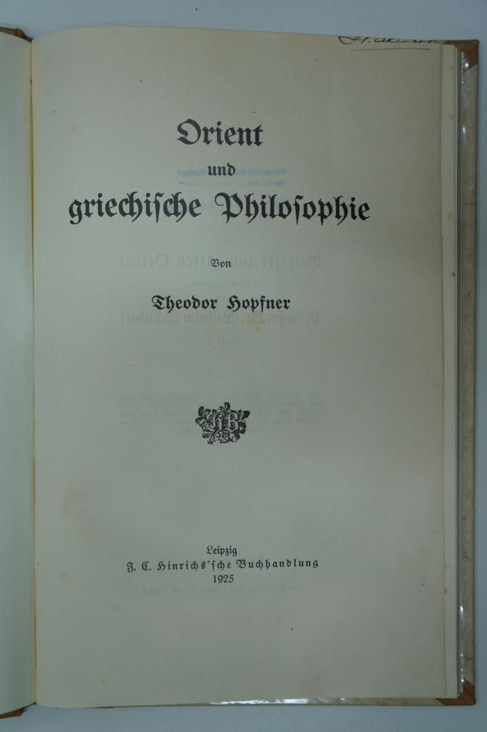 97 019107 : Orient und griechische Philosophie (1925)