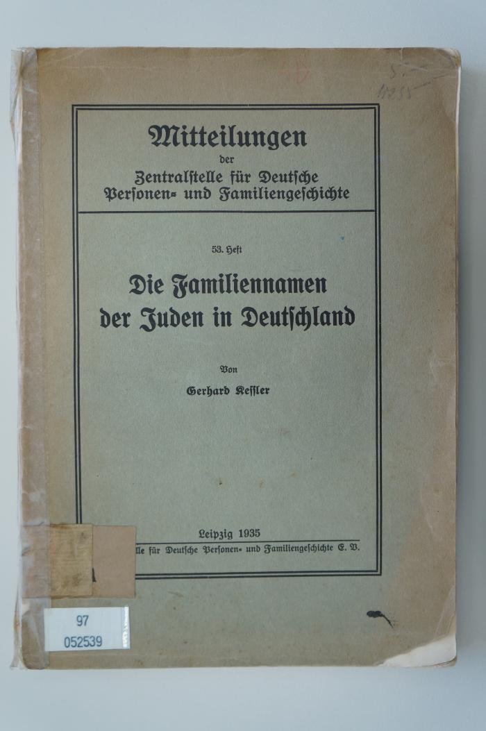 97 052539 : Die Familiennamen der Juden in Deutschland (1935)
