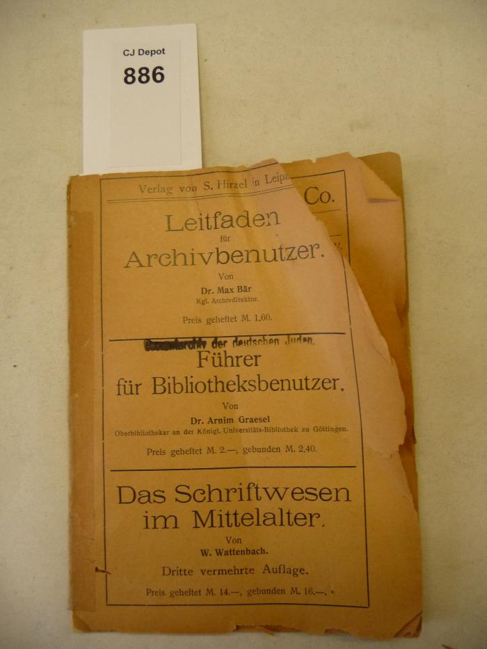  Archivalische Bibliografie. (1908)