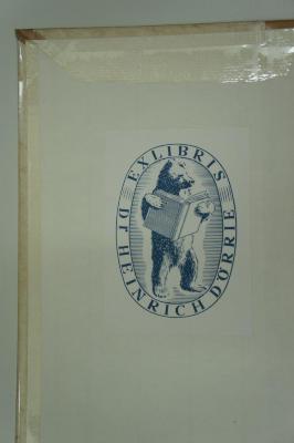 97 019107 : Orient und griechische Philosophie (1925);- (Dörrie, Heinrich), Etikett: Exlibris, Wappen, Name; 'Exlibris Dr. Heinrich Dörrie'. 