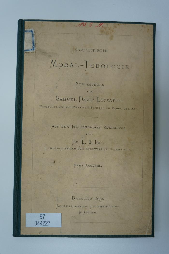 97 044227 : Vorlesungen von Samuel David Luzzatto (1870)