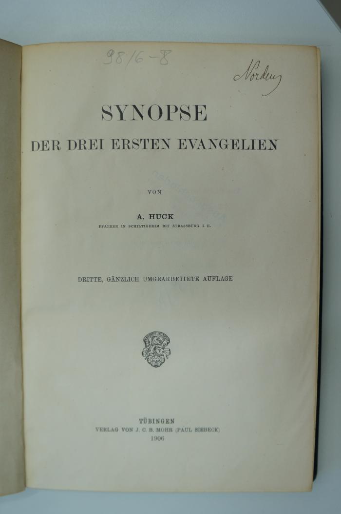 98 020702 : Synopse der drei ersten Evangelien (1906)
