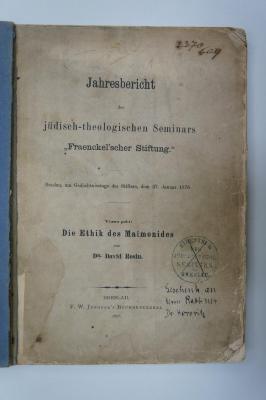 98 027929 : Die Ethik des Maimonides (1876)