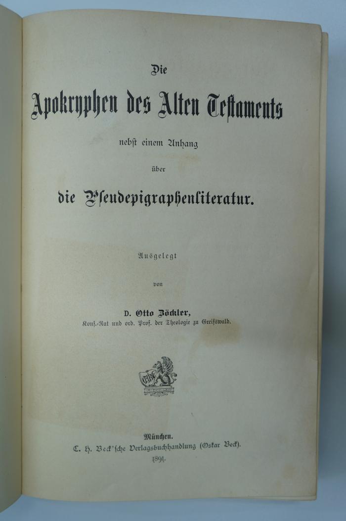 98 031316 : Die Apokryphen des Alten Testament nebst einem Anhang über die Pseudepigraphenliteratur (1891)