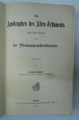 98 031316 : Die Apokryphen des Alten Testament nebst einem Anhang über die Pseudepigraphenliteratur (1891)
