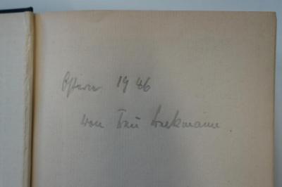 99 036391 : Jesus der Kommende (1934);- (Beckmann), Von Hand: Widmung; 'Ostern 1946
von Frau Beckmann'. 