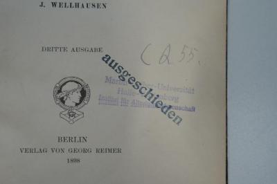 98 044978 : Die kleinen Propheten : übersetzt und erklärt (1898);- (Martin-Luther-Universität Halle-Wittenberg), Stempel: Besitzwechsel: ungültig; 'Martin-Luther-Universität
Halle-Wittenberg
Institut für  Altertumswissenschaft'. ;- (Martin-Luther-Universität Halle-Wittenberg), Von Hand: Signatur; 'CQ 55'. 