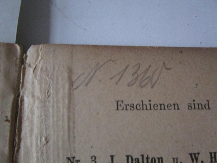 Kd 297: Electrochemische Untersuchungen (1893);J / 167 (unbekannt), Von Hand: Exemplarnummer; 'N. 1360'. 