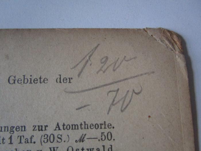 Kd 297: Electrochemische Untersuchungen (1893);J / 167 (unbekannt), Von Hand: Preis; '1.20 / -70'. 