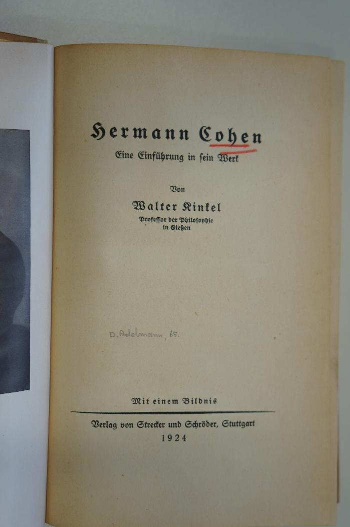 02A.000806 : Hermann Cohen. Eine Einführung in sein Werk (1924)