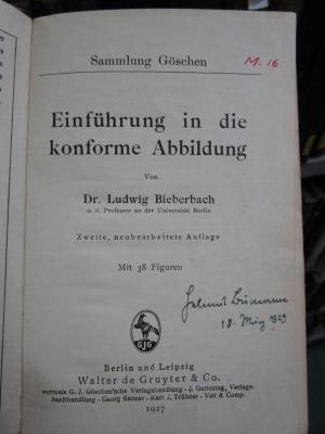 IX 329 b 3. Ex.: Einführung in die konforme Abbildung (1927)