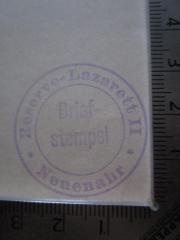 J / 183 (Deutsches Reich. Reserve-Lazarett II (Neuenahr)), Stempel: Berufsangabe/Titel/Branche, Name, Ortsangabe; 'Reserve-Lazarett II
* Neuenahr *
Briefstempel'.  (Prototyp)