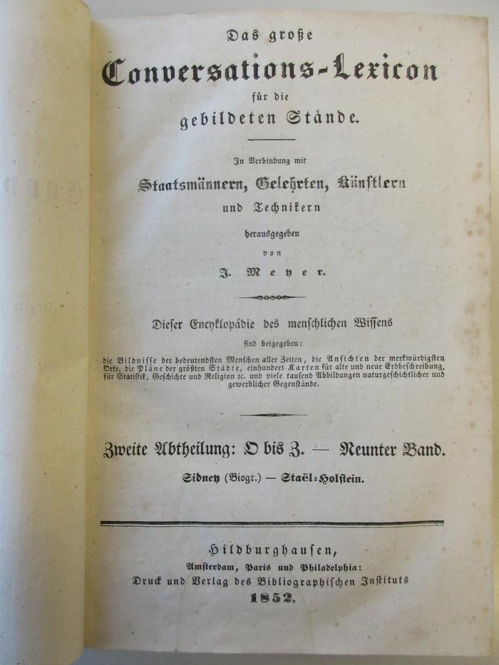 AE 11840-2,9 : Das große Conversations-Lexicon für die gebildeten Stände : Zweite Abtheilung O bis Z (1852)